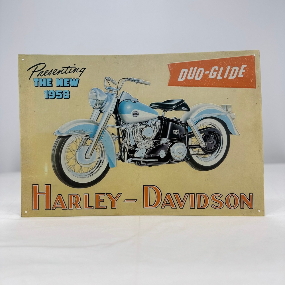 Harley-Davidson 1958 Duo-Glide Metal Tin Sign Vintage Style Garage Decor 16x10.5